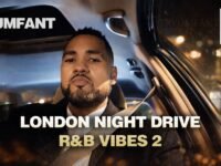 Night time drive past illuminated Battersea Power Station in London during R&B night driving vlog