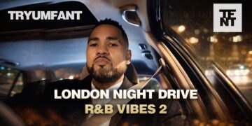 Night time drive past illuminated Battersea Power Station in London during R&B night driving vlog
