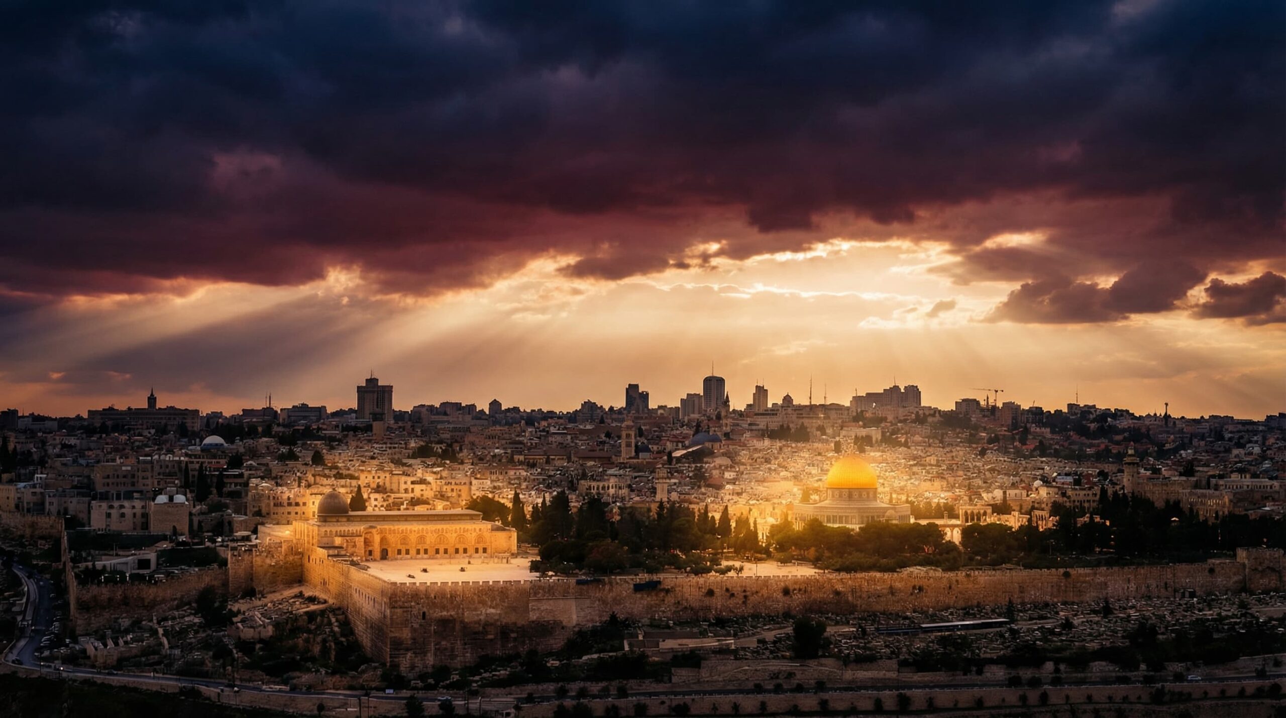 A vision of the Third Temple glowing at dusk over Jerusalem, tied to end-times Bible prophecy